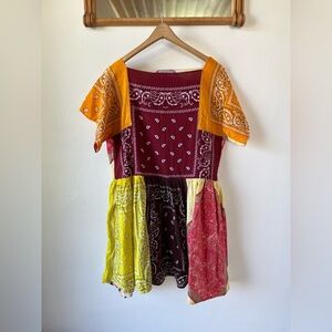 Vintage Colorful Patchwork Mini Dress Size Medium